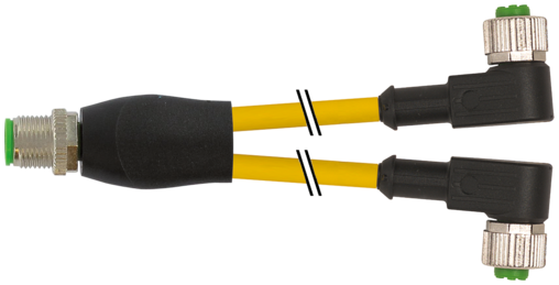 M12 M primy / 2x M12 F uhlovy - Y-kabel 