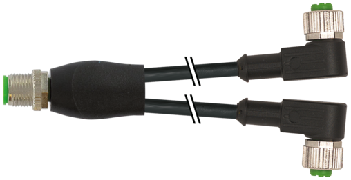 M12 M primy / 2x M12 F uhlovy - Y-kabel 